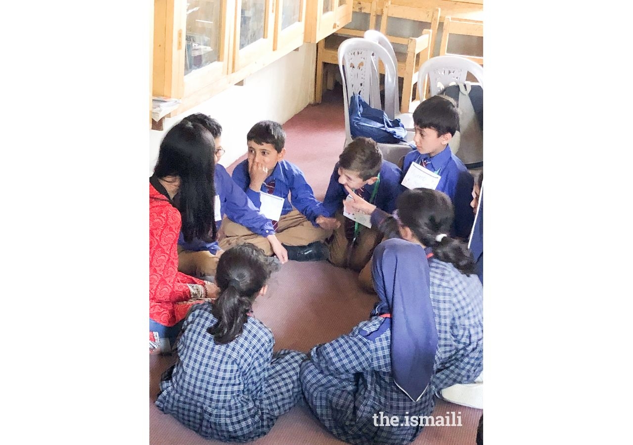 Hunzai students playing the English word game, ‘I went to the market’.