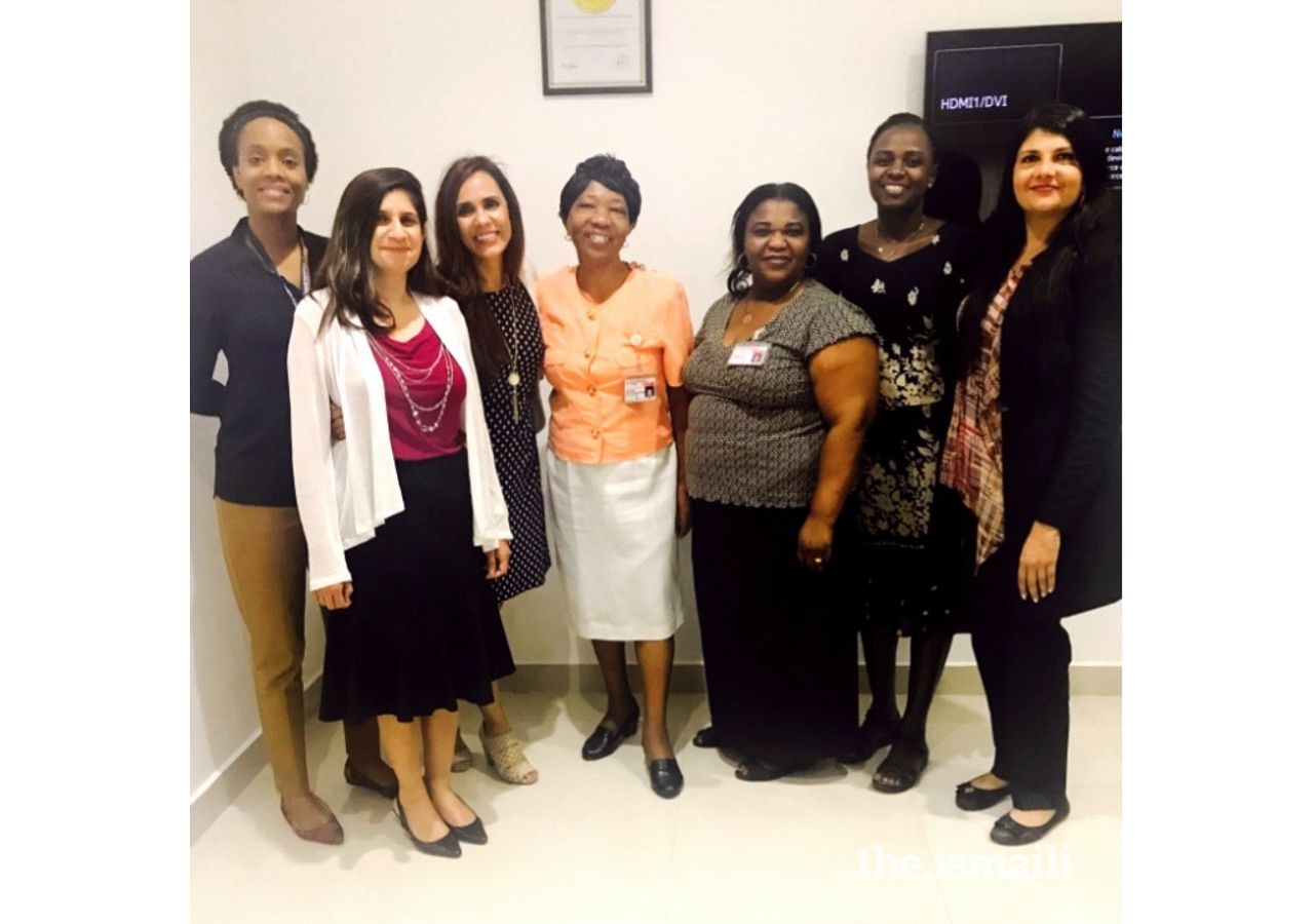 INA team  with Nursing Leadership at Aga Khan Hospital, Dar es Salaam. From left to right: Aika Mongi, Salima Allahbachayo, Mehrunnissa Taj, Lucy Hwai, Pudensia Amima, Lucy Adhiambo, Dr Fozia Ferozali.