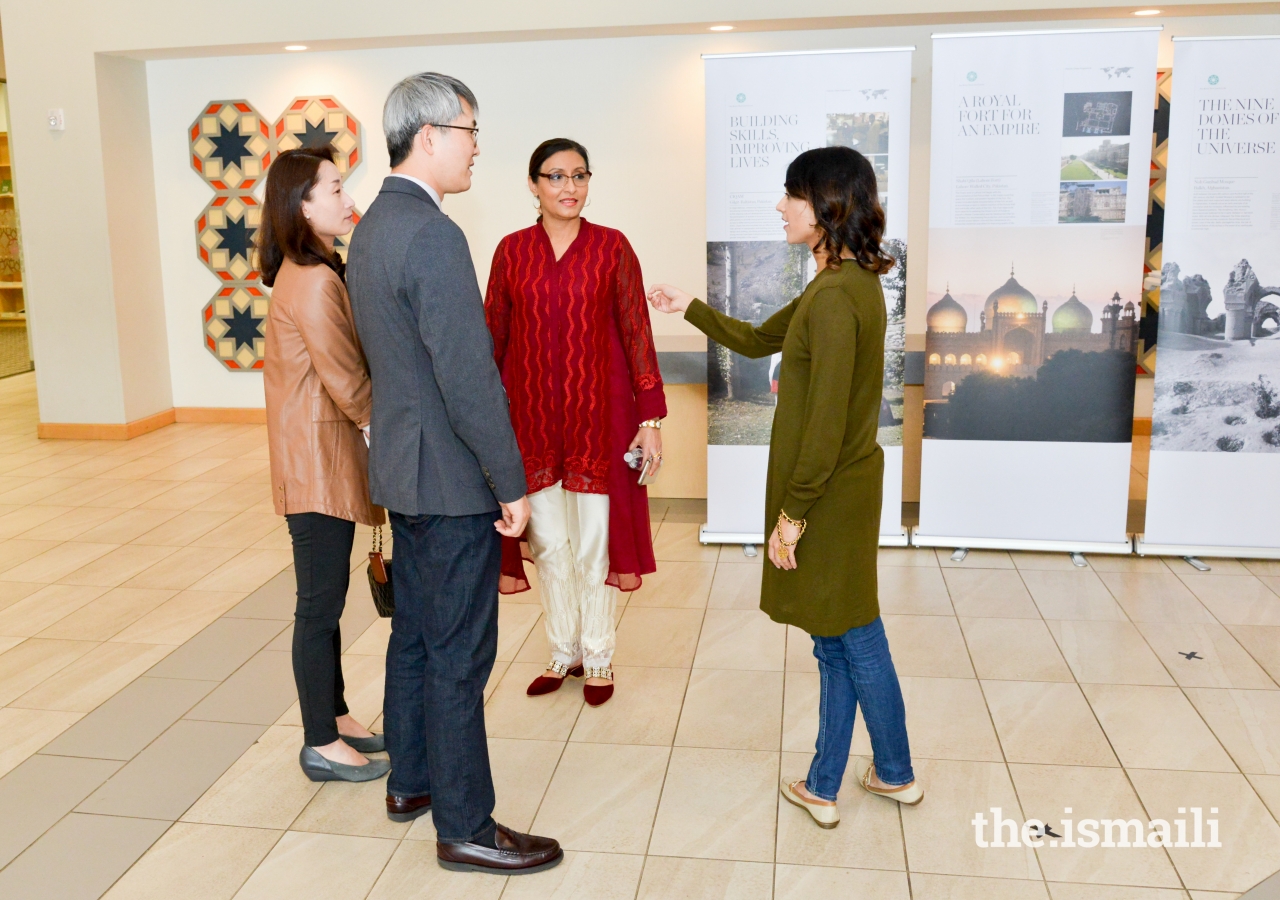 Consul Jehyun Yang, Consul General of the Republic of Korea and his wife, get a tour the Ismaili Jamatkhana from Shelina Merchant.