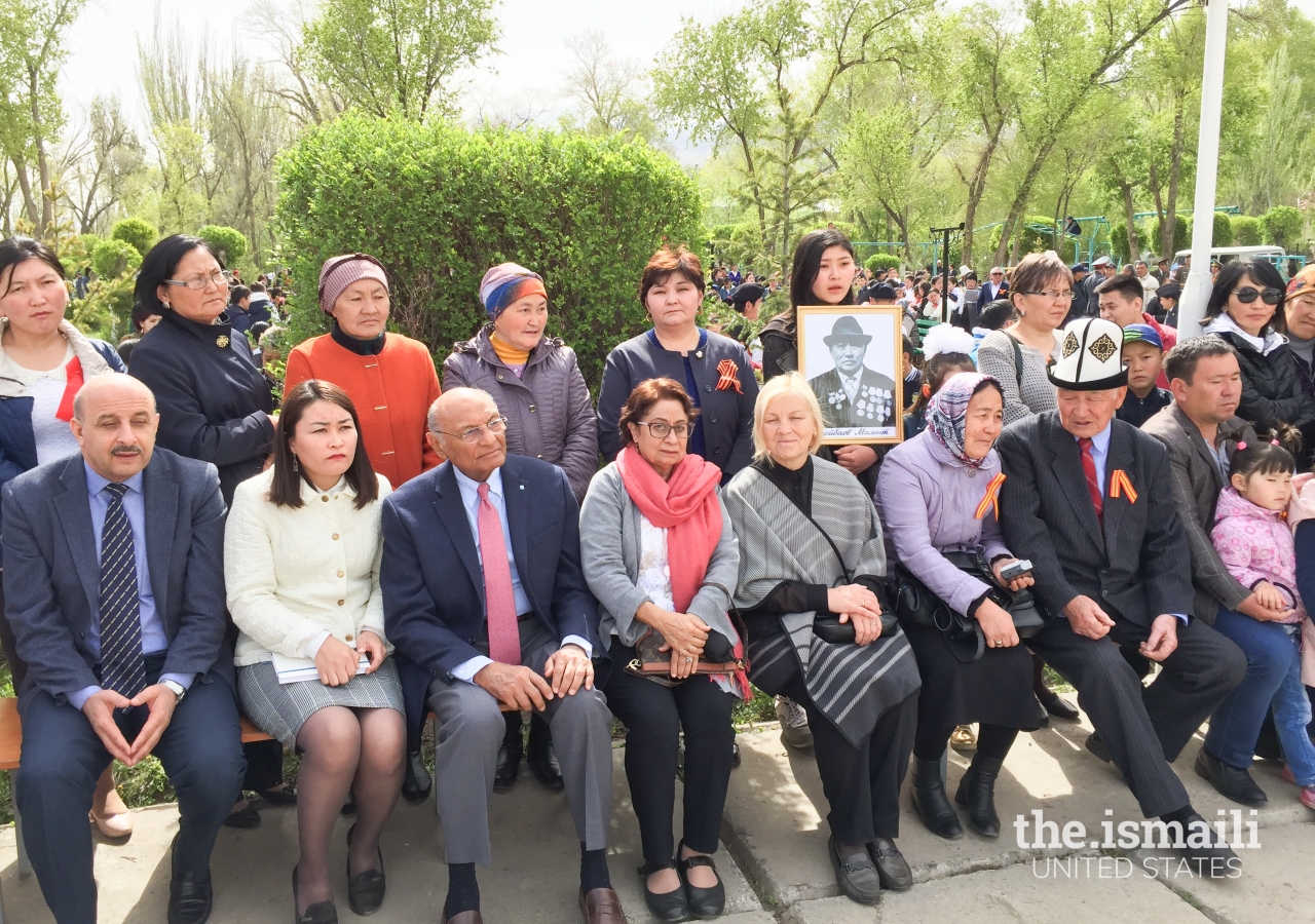 Photo from the town of Naryn’s Independence Day celebrations. The UCA Kyrgyz campus was represented by Dr. Shamsh Kassim-Lakha, Chairman of the Board of Trustees of UCA on Naseem’s right, the then-current Dean Dr. Diana Pauna on Naseem’s left, and other dignitaries. Naseem was invited as part of the UCA faculty for facilitating an outreach program in math for the local students and teachers.
