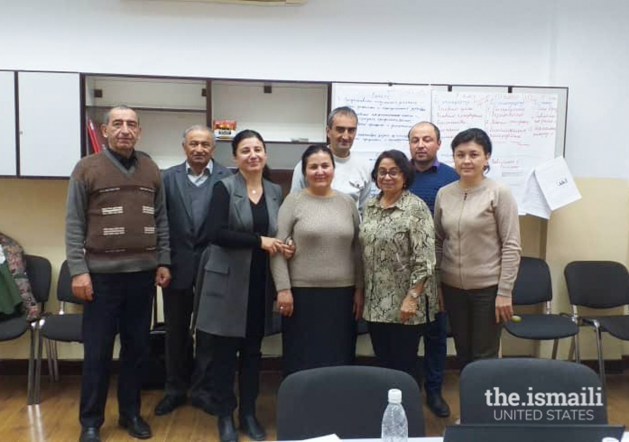 Naseem with teachers at the Aga Khan School in Osh, Kyrgyzstan, during a workshop.