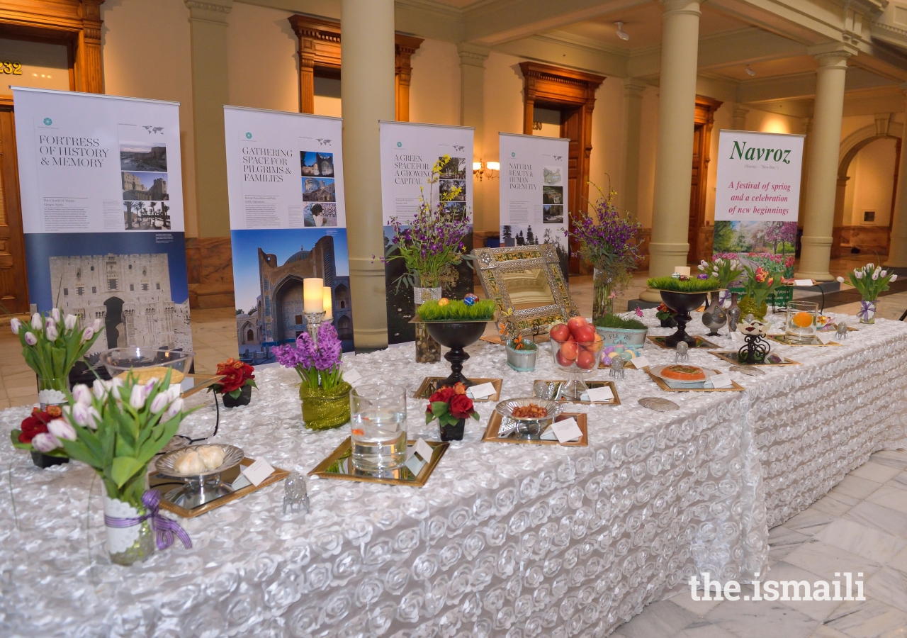 On March 26, 2019, the Ismaili Muslim community of Georgia celebrated Navroz at the Georgia State Capitol with a haft-sin table display and the Aga Khan Historic Cities Programme exhibition.