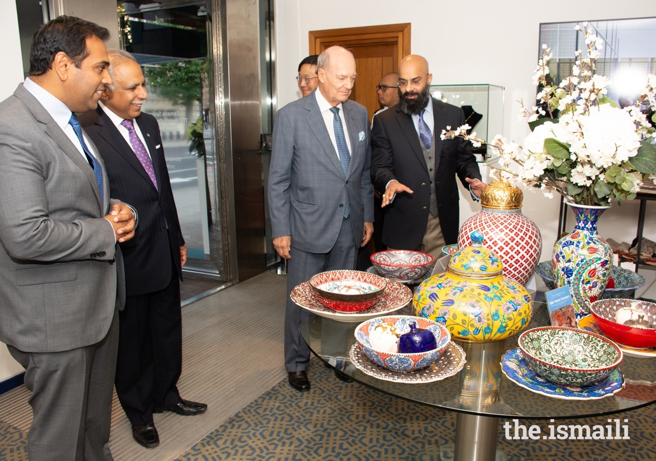 Prince Amyn tours the Aga Khan Museum's pop-up store at the Ismaili Centre, London.