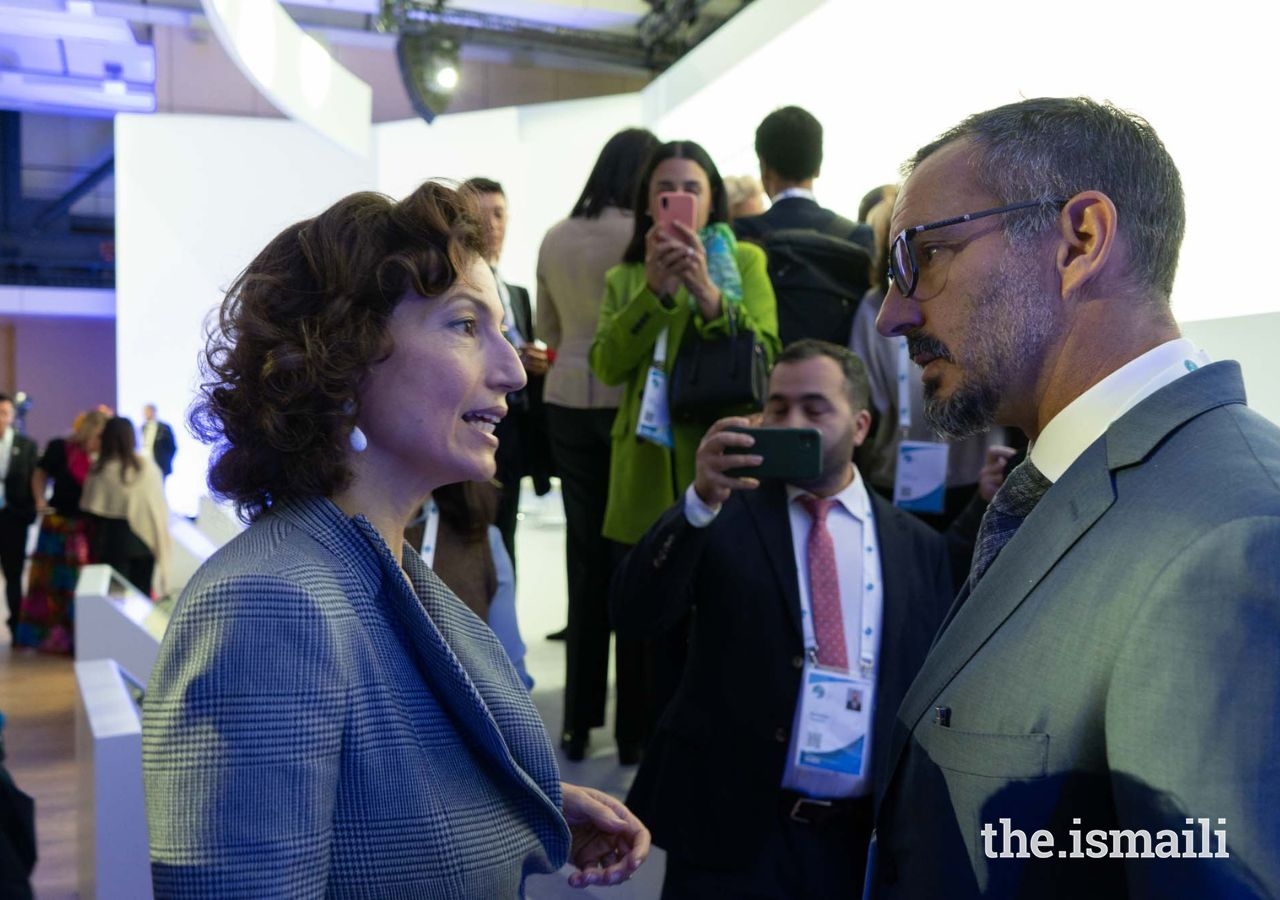 Prince Rahim with Ms Audrey Azoulay, UNESCO's Director-General, at the Paris Peace Forum 2022