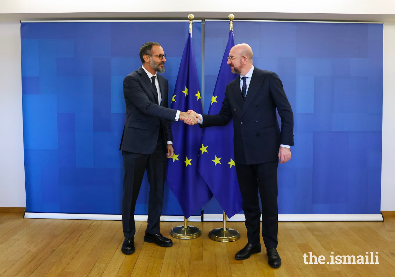Prince Rahim with Charles Michel, President of the European Council.