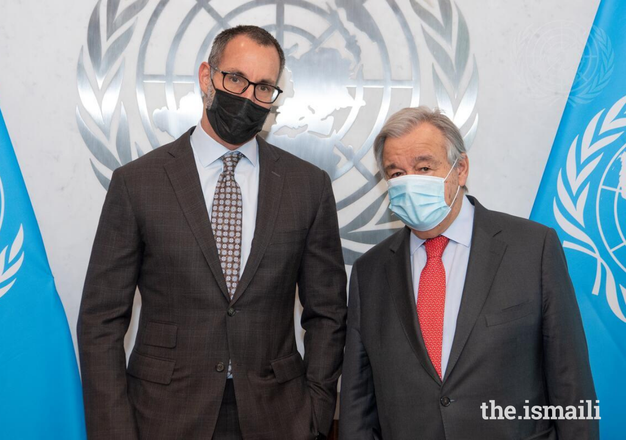 Prince Rahim and United Nations Secretary General Mr António Guterres in New York on 9 February 2022.