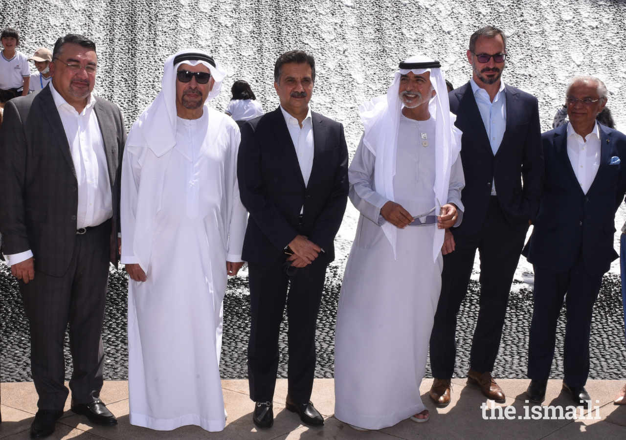 Prince Rahim and His Excellency Sheikh Nahayan join guests for a group photograph at Expo 2020 in Dubai.