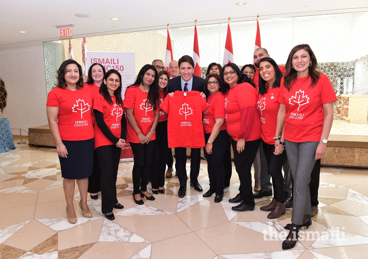 Prime Minister Trudeau with members of the Ismaili CIVIC 150 team