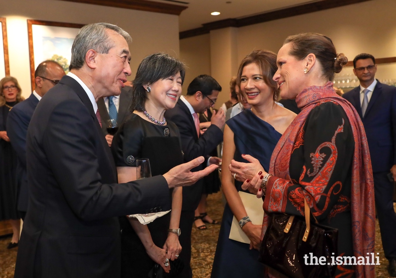 Host Committee members, Dr Anne and Albert Chao, and the President of the Asia Society Texas Center, Bonna Kol, in conversation with Princess Zahra during a pre-dinner reception.