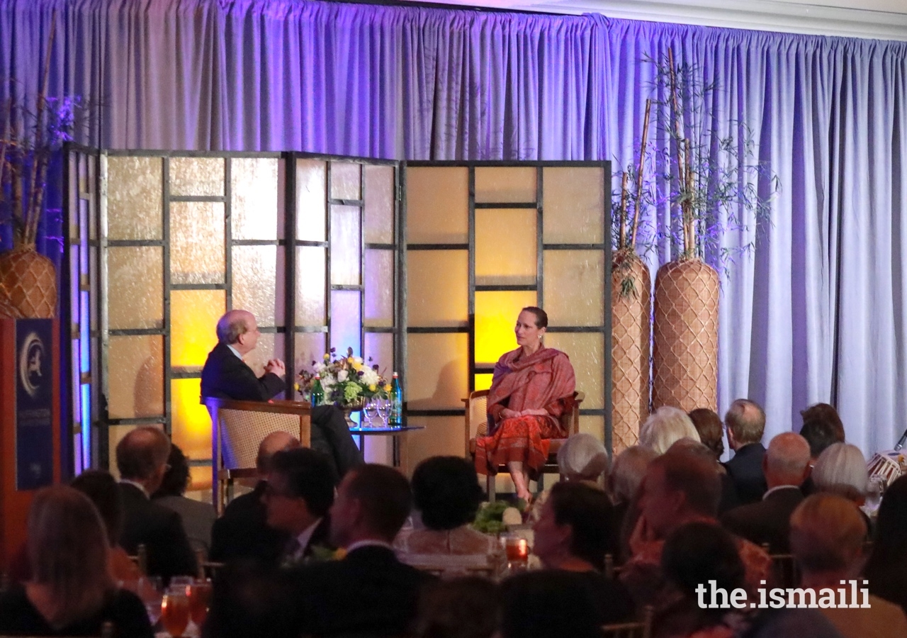 David W. Leebron, President of Rice University, engages in an on-stage conversation with Princess Zahra at the Asia Society Award Dinner.