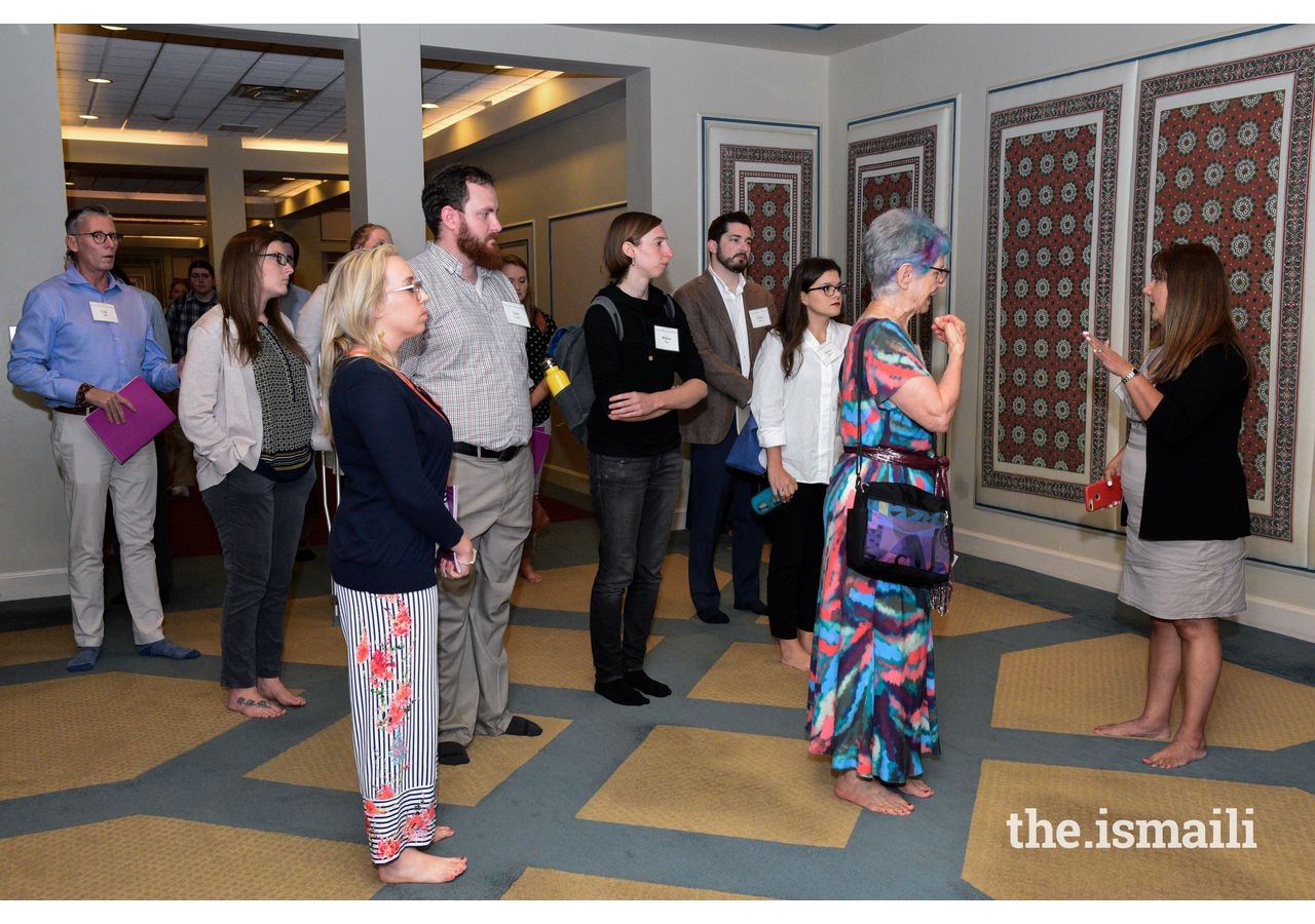 Educators and students receiving a tour of the Ismaili Jamatkhana in Decatur, Georgia, prior to the Lunch and Learn.