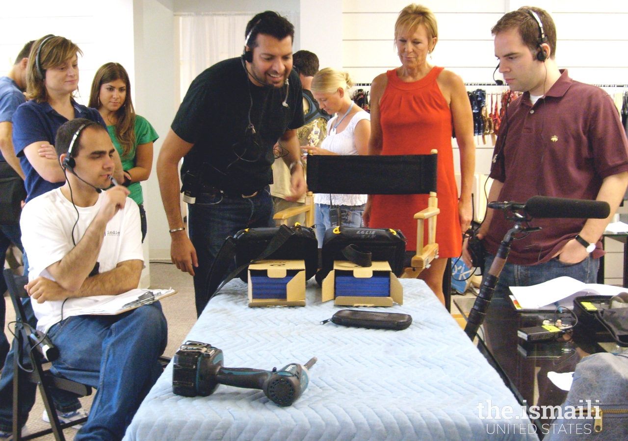 Riaz on set with his producing team directing a pilot for Lifetime.