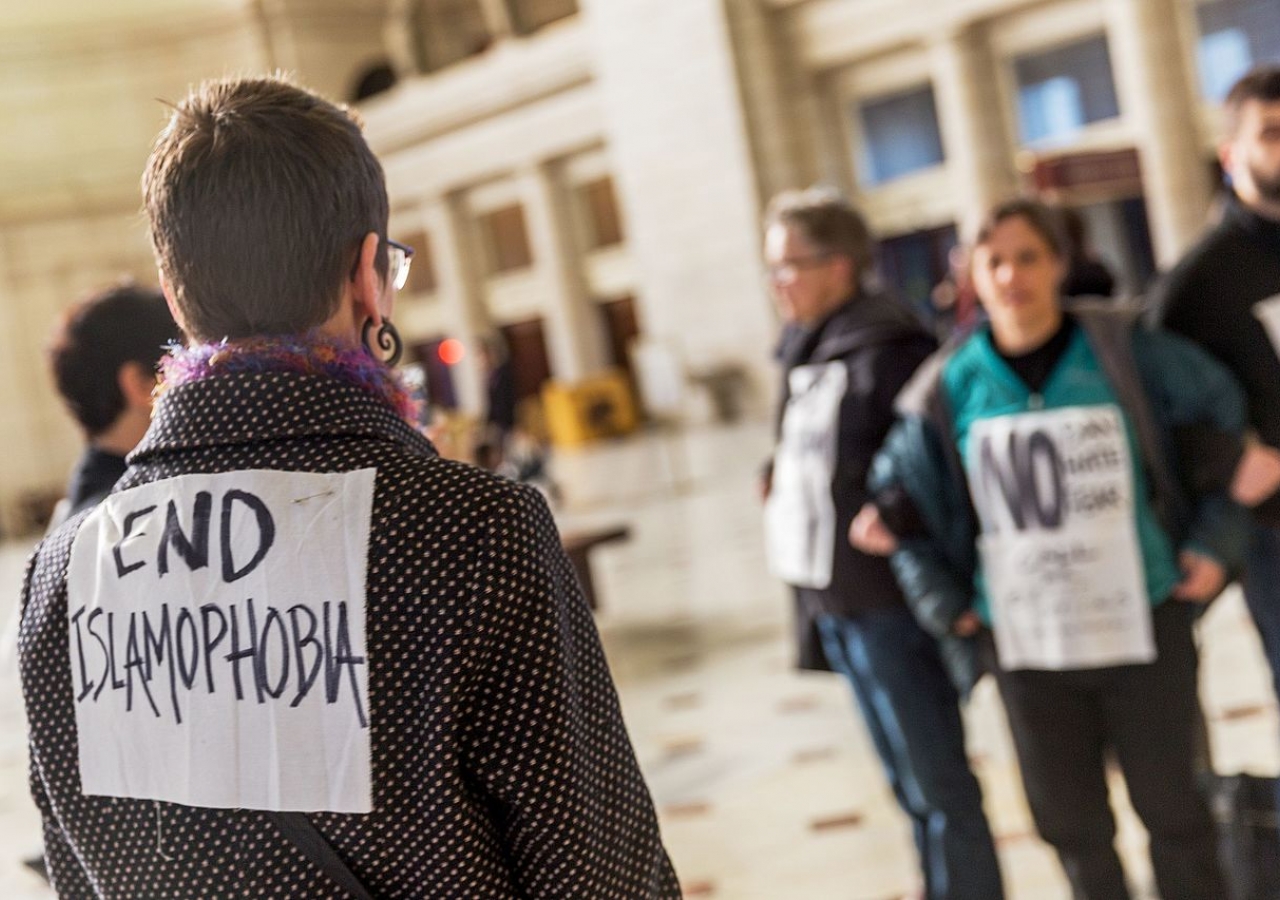 A silent protest at Union Station against Islamophobia in Washington D.C.