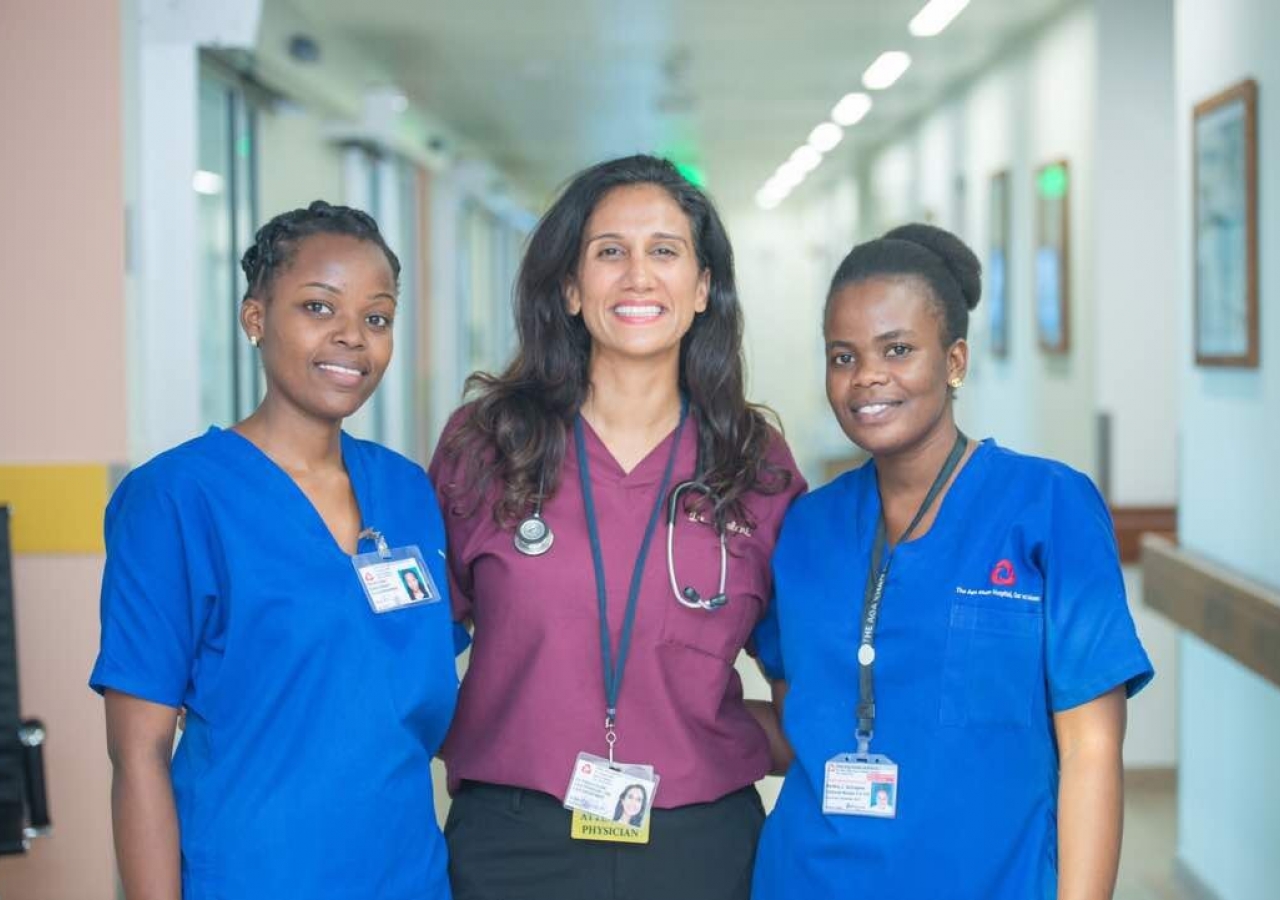 Dr. Lalani, who is passionate about the importance of teamwork, pictured with team members at the Aga Khan Hospital in Dar es Salaam.