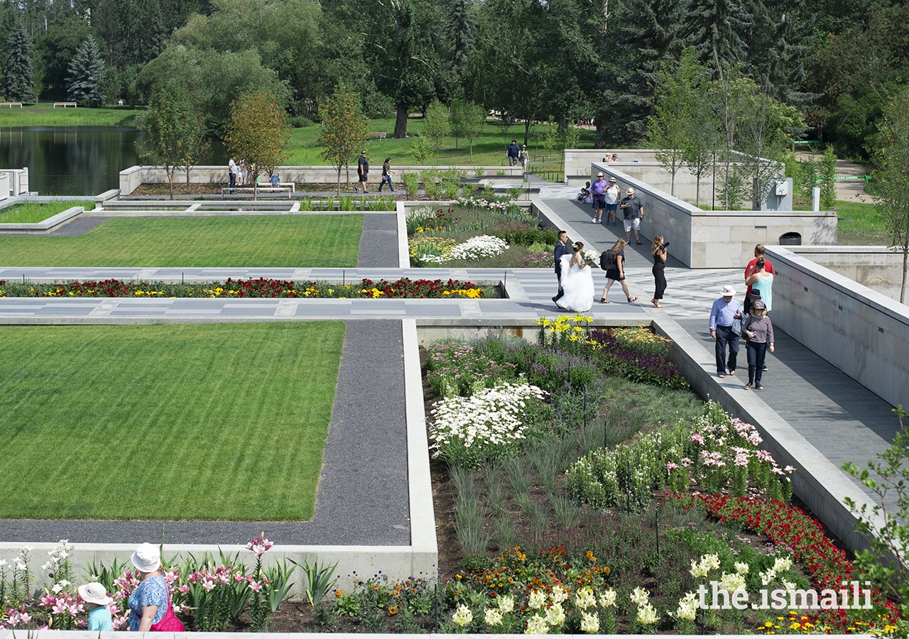 Visitors of the Aga Khan Garden, which was opened to the public on 29 June 2018, enjoy a summer day.
