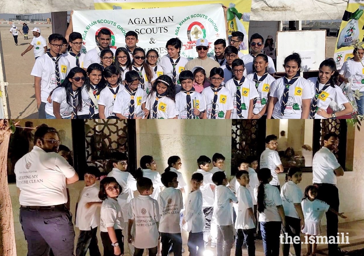 Aga Khan Scouts and Guides (top), and volunteers at the Ismaili Centre Dubai (below), regularly participate in environmental programming, so as to build a better future in the UAE.