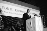 His Highness the Aga Khan delivering a speech at the Enabling Environment Conference Opening Ceremony in Nairobi, 21 October 1986, Kenya.