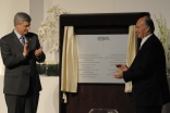 Prime Minister Stephen Harper and Mawlana Hazar Imam applaud after unveiling the plaque commemorating the Foundation of the Ismaili Centre, Toronto, the Aga Khan Museum and their Park.