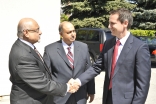 Presidents Mohamed Manji and Karim Sunderji of the Ismaili Councils for Canada and Ontario receive Premier Dalton McGuinty upon his arrival at Headquarters Jamatkhana in Toronto.