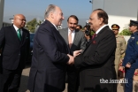 Mawlana Hazar Imam is welcomed by President Mamnoon Hussain, upon his arrival at the Presidency