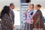 Princess Zahra and Miss Sara Boyden meet with President Al-Karim Alidina and Vice President Celina Shariff of the Ismaili Council for the United States of America, upon their arrival into Houston.