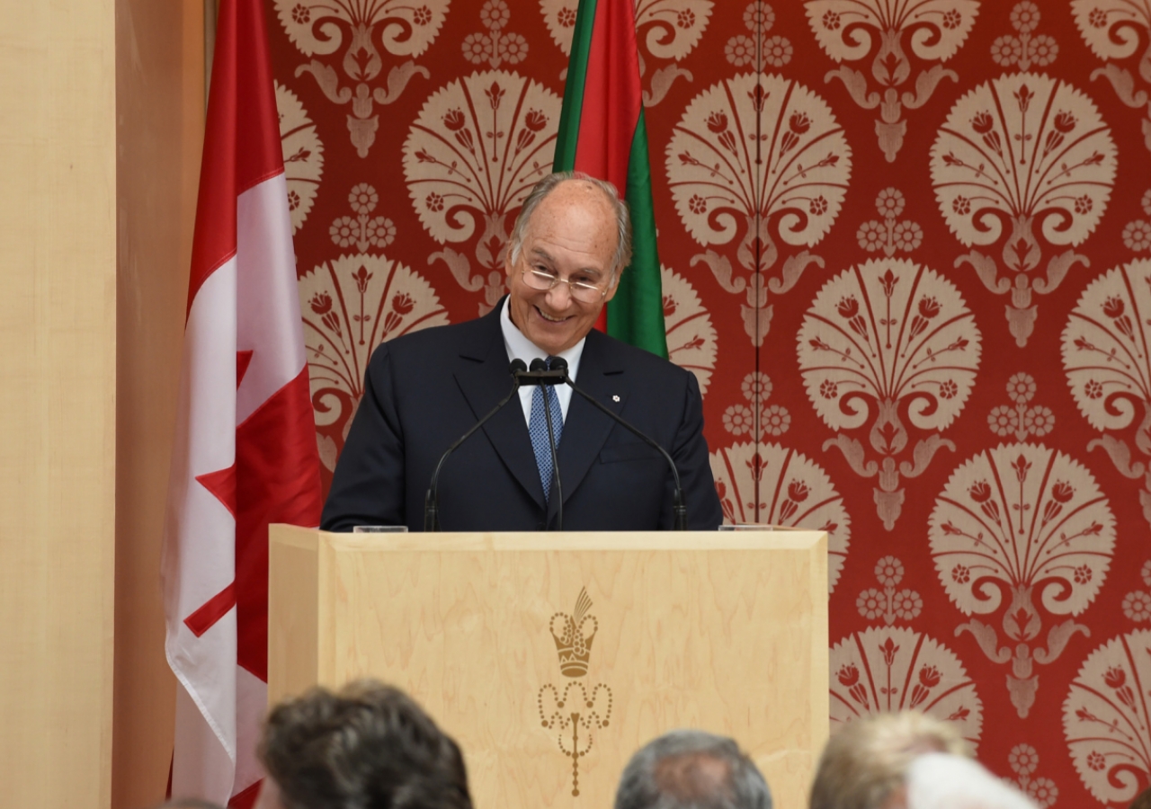 “Yes! We are a community that welcomes the smile,” Mawlana Hazar Imam tells the gathering at the opening of the Ismaili Centre, Toronto. Gary Otte