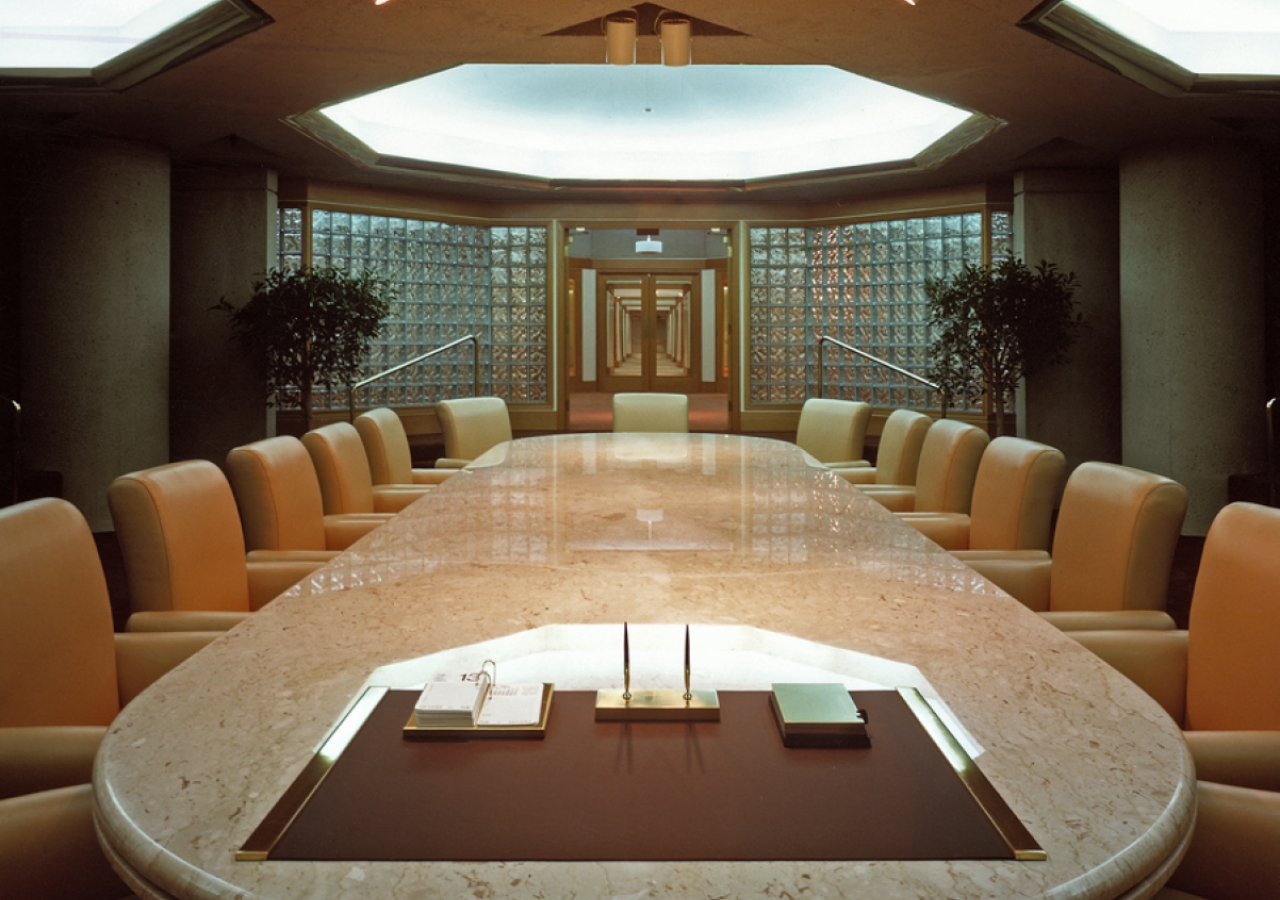 The centrepiece of the Council Chambers is a Carrara marble table from Italy.