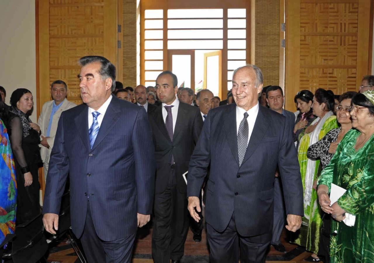 Mawlana Hazar Imam and President Emomali Rahmon arrive for the Opening Ceremony of the Ismaili Centre, Dushanbe.