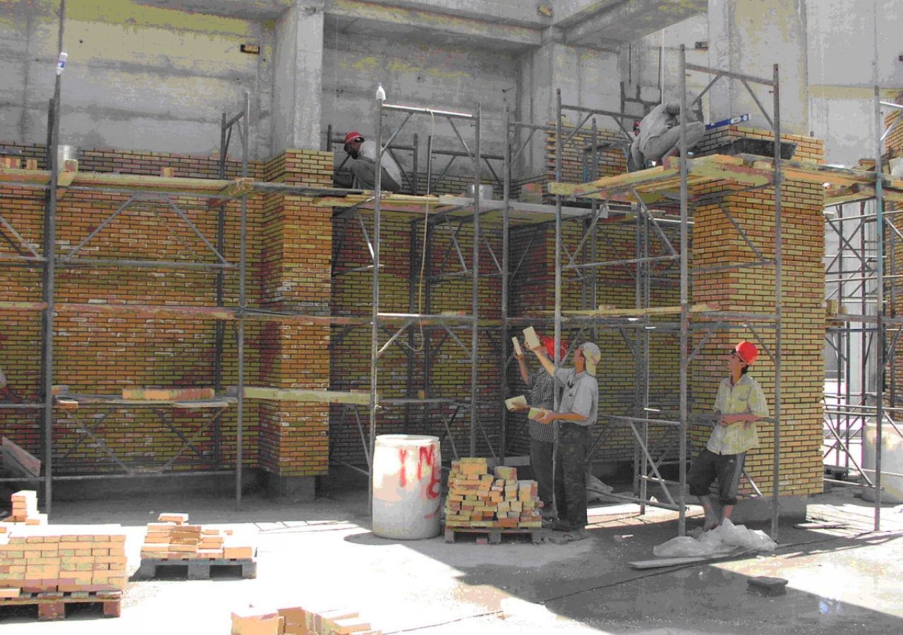 May 2007: A distinguishing feature of the Ismaili Centre, Dushanbe is the meticulous placement of  brickwork. Some 3 million bricks were used in the construction of the complex.