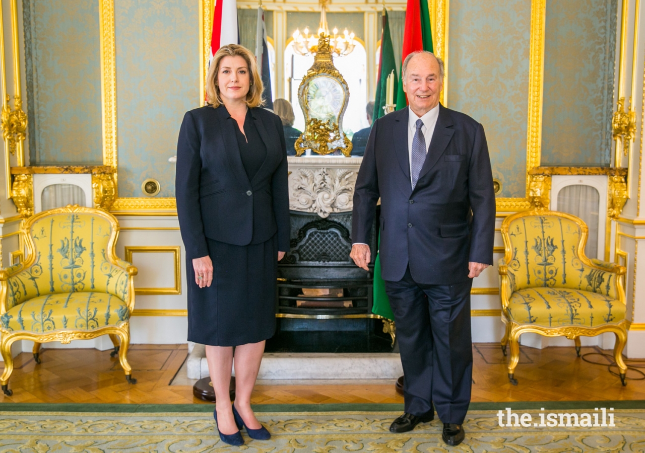 Mawlana Hazar Imam and The Rt Hon Penny Mordaunt, Secretary of State for International Development and Minister for Women and Equalities, at Lancaster House.