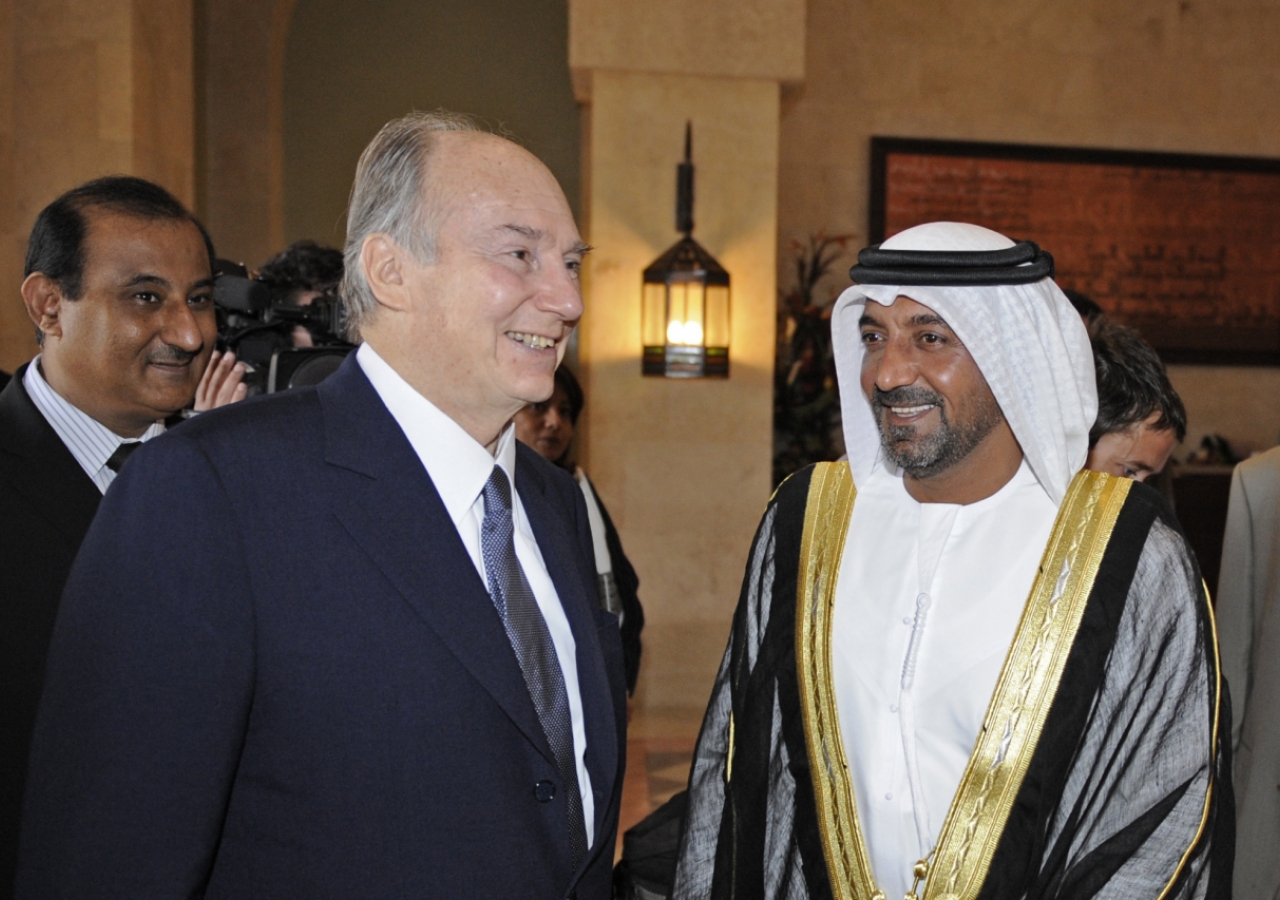 Mawlana Hazar Imam with His Highness Sheikh Ahmed bin Saeed Al Maktoum at the opening of the Ismaili Centre Dubai. 