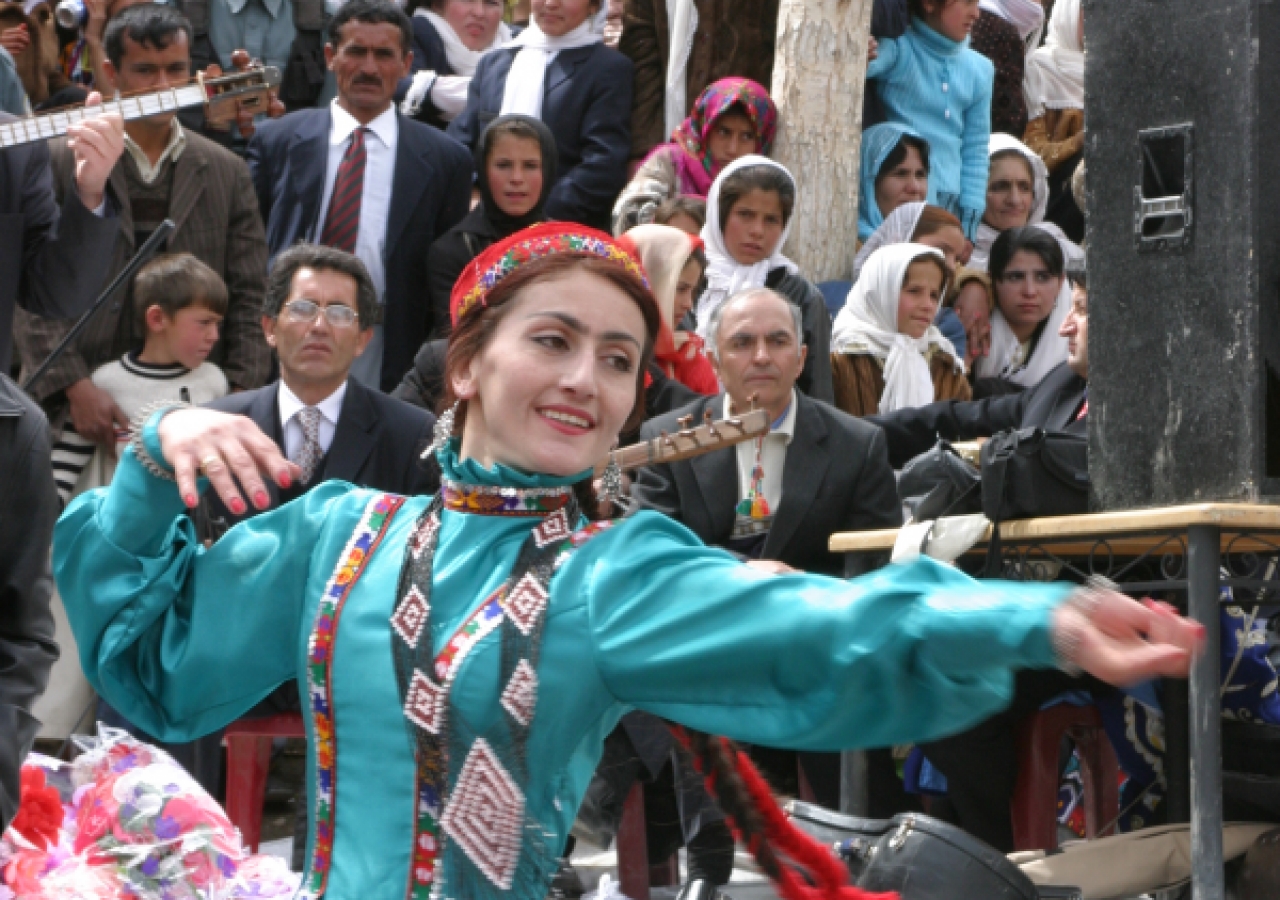 Members of the Badakhshan Ensemble perform traditional Pamiri music and dance for the Afghan audience in the spirit of mutual understanding and learning.  
