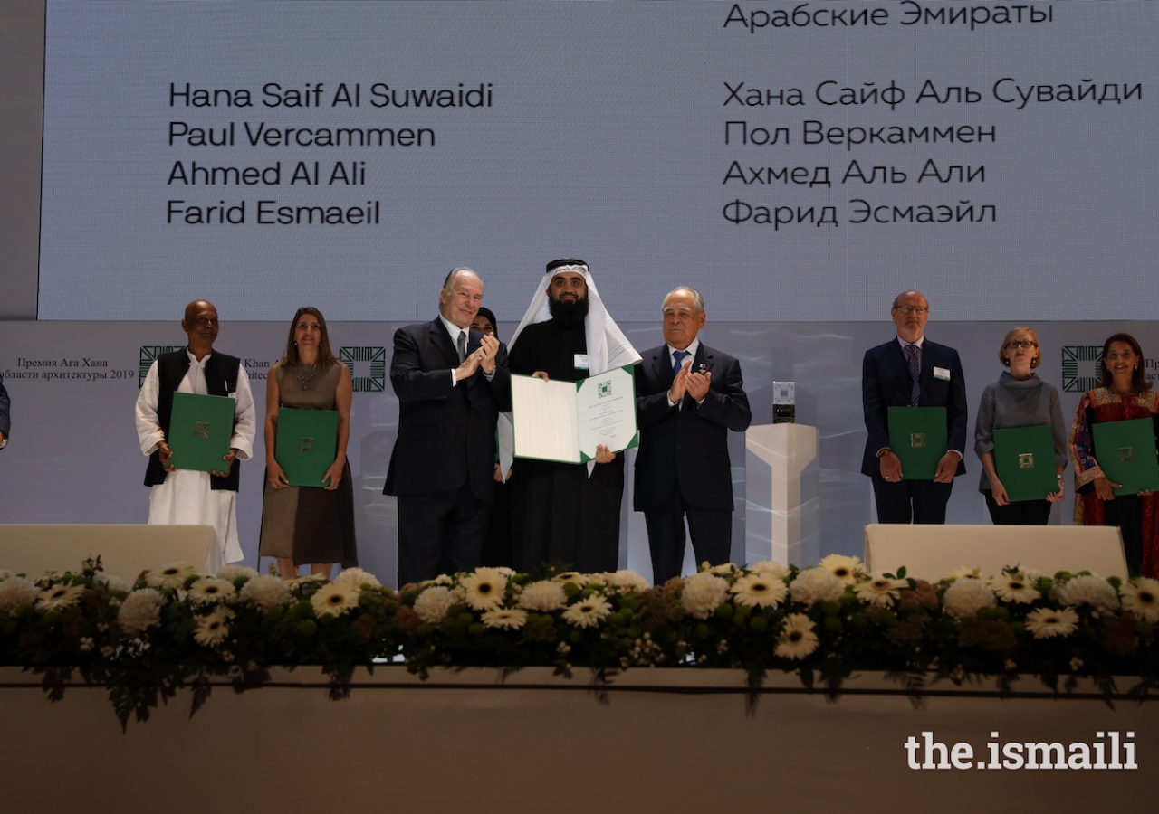Ahmed Al Ali is honoured at the Aga Khan Award for Architecture 2019 Ceremony for his work on the Wasit Wetland Centre in Sharjah, UAE.