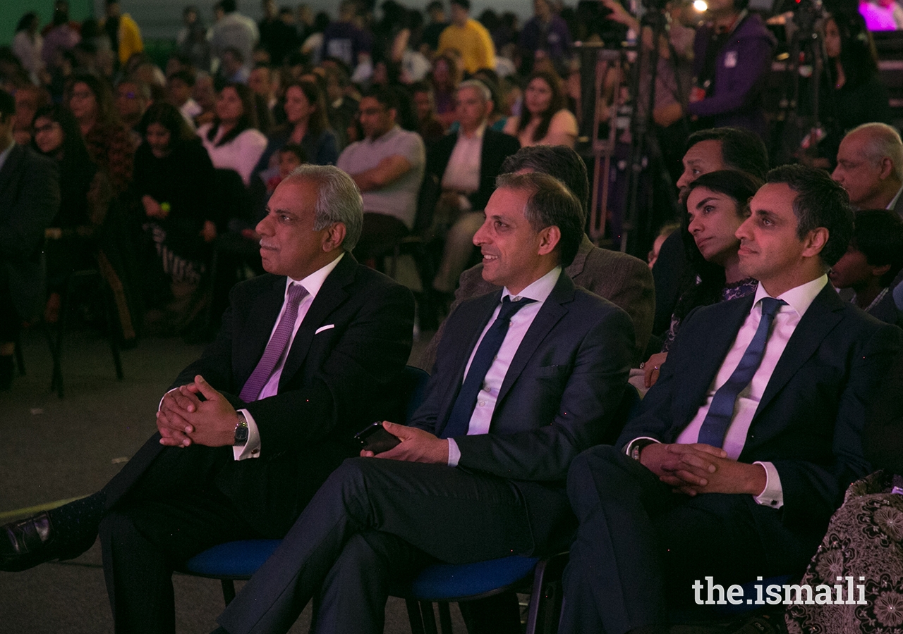 The Presidents of the Ismaili Councils for the United Kingdom, France, and Portugal jurisdictions at the opening ceremony of the European Sports Festival 2019.