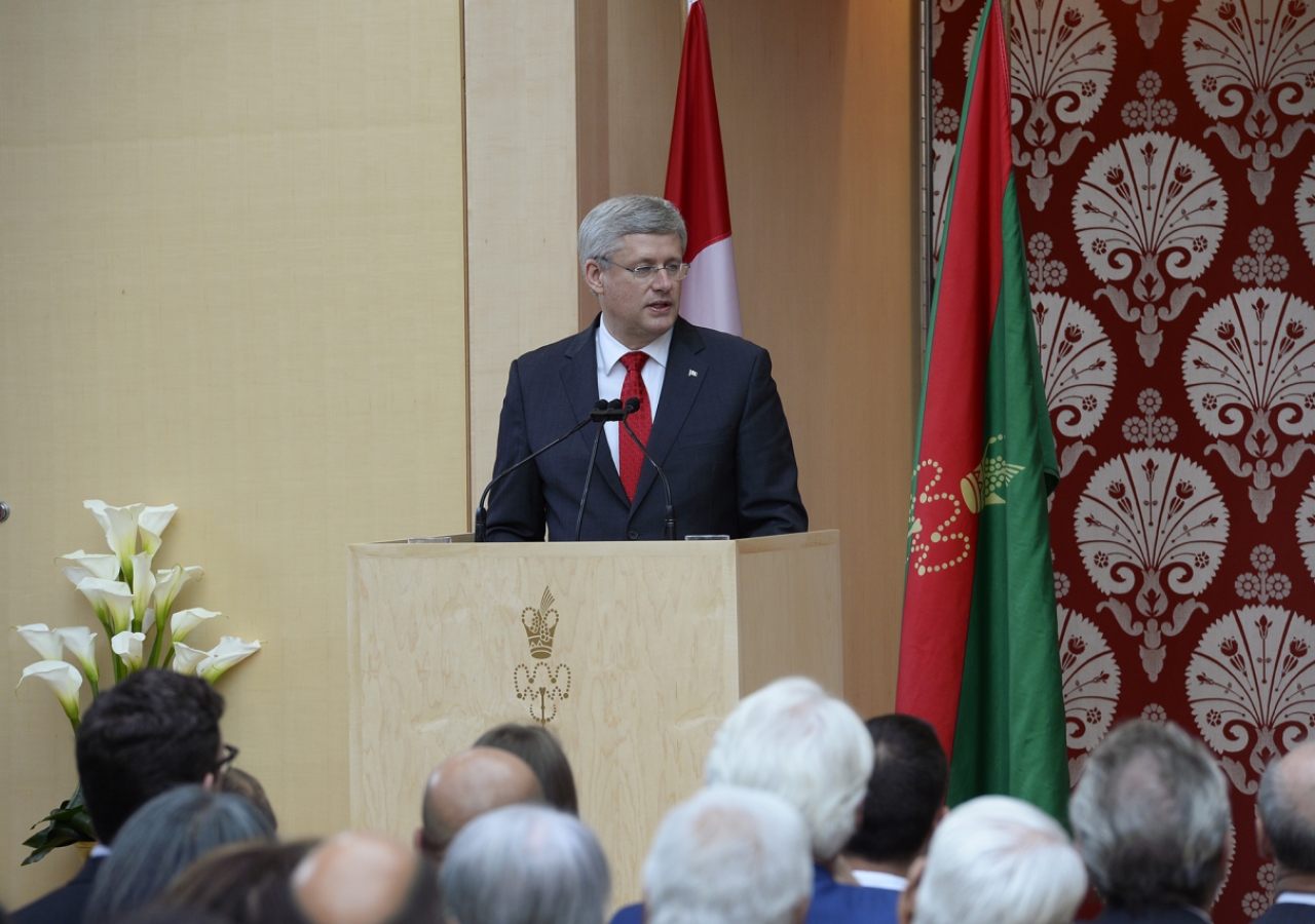 Prime Minister Stephen Harper, Guest of Honour at the opening ceremony of the Ismaili Centre, Toronto, delivers his address. Moez Visram