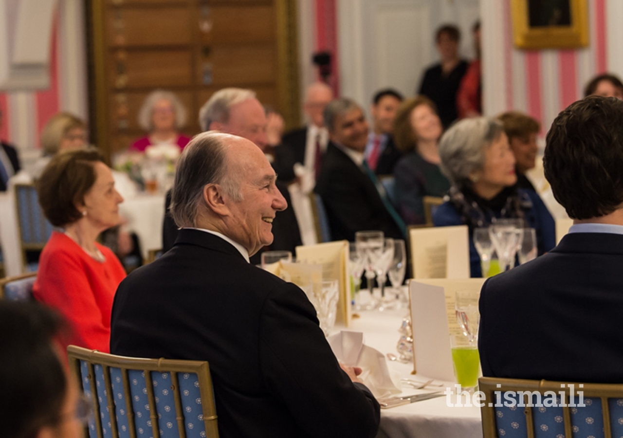 Mawlana Hazar Imam seated at the head table named “Burnaby” in recognition of the Ismaili settlement in the city when they first arrived in Canada and where one of the first Ismaili Centres was built.