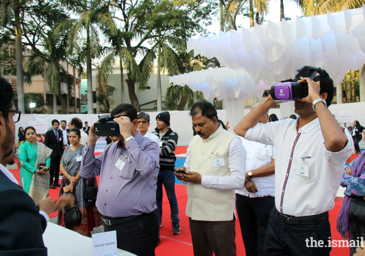 Dignitaries experiencing the exemplary work done by the AKDN through visual reality 
