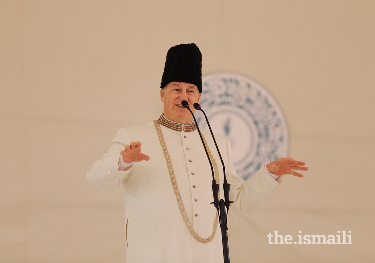 Mawlana Hazar Imam addresses the Jamat during the Darbar at Garamchashma, Lower Chitral