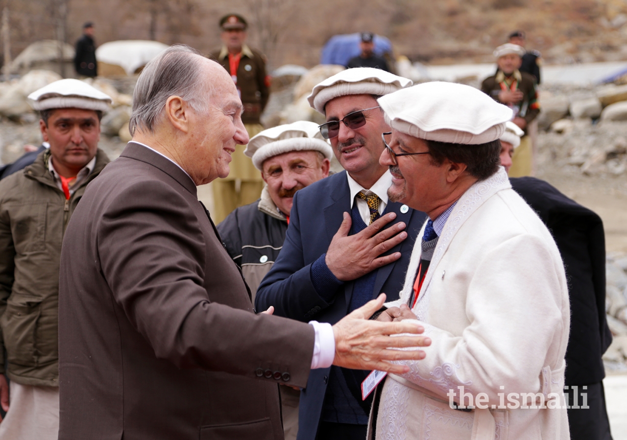 Mawlana Hazar Imam greets the local leadership as he departs from Garamchashma, Lower Chitral