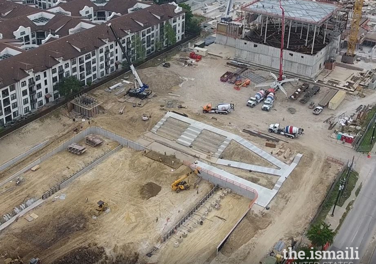 North Garden site work started showing site concrete and walls - March 2023