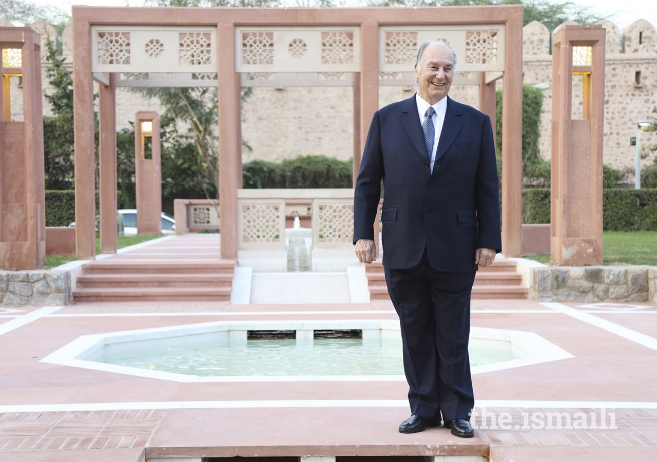 Mawlana Hazar Imam poses for a photograph at the newly inaugurated Sunder Nursery in New Delhi, India.