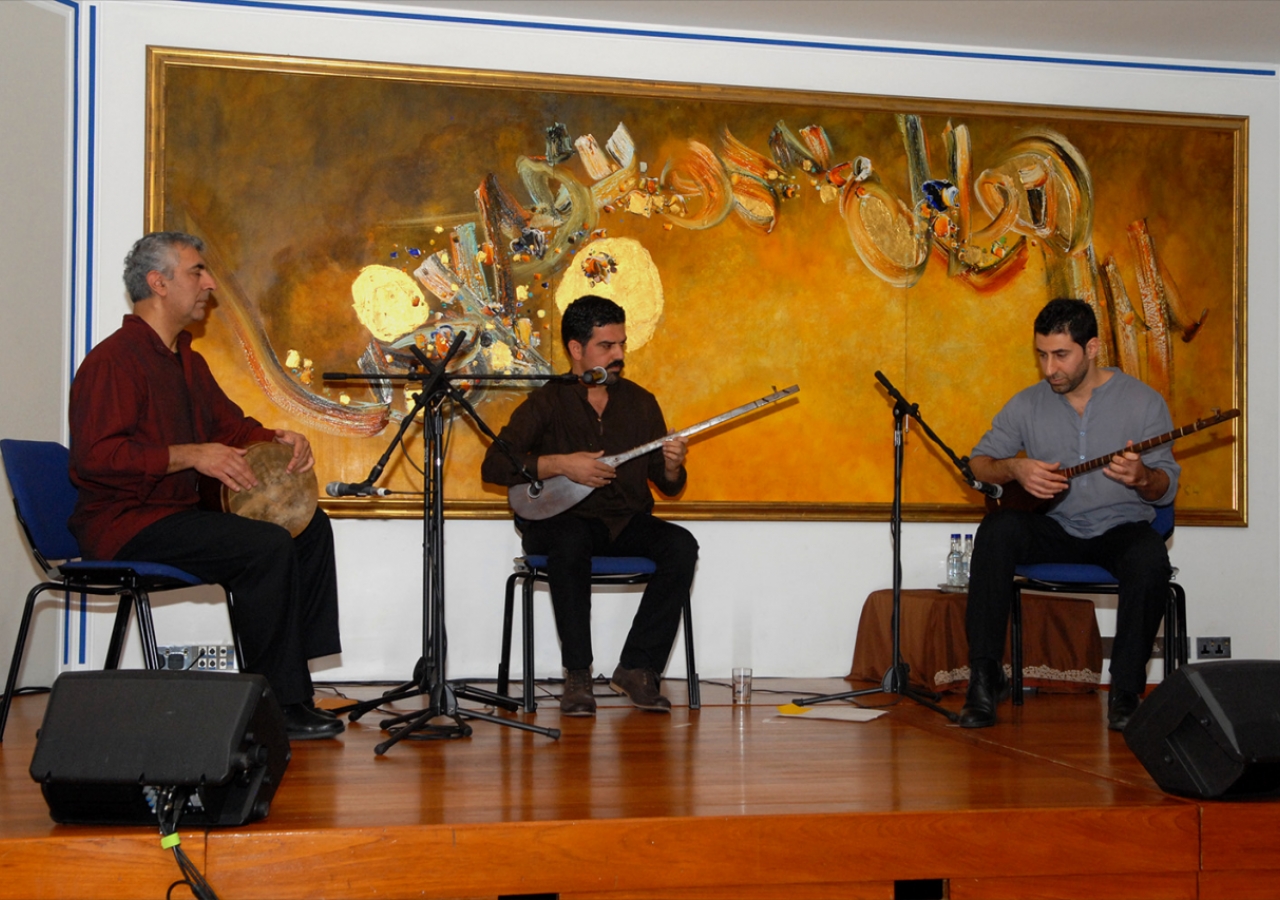 The Parvaz Ensemble, founded by Arash Moradi and Fariborz Kiannejad, perform music inspired by the Kurdish tambour, maqam. Sadrudin Verjee