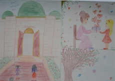 Ranim Amin, age 12 from Tal Dara depicts a child giving a Navroz gift to her mother and expressing her love. 