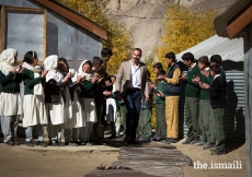 Prince Rahim visiting the Diamond Jubilee Primary School Bilhanz, operated by the Aga Khan Education Services (AKES), and the adjacent community-managed middle and secondary school in the village of Bilhanz located in Immit, Ishkoman Valley, Ghizer District in Gilgit-Baltistan.