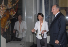 Mawlana Hazar Imam receives a guided tour of the Asian Civilisations Museum from its Deputy Director of Curation and Collections, Tan Huism, during his Golden Jubilee visit to Singapore.  