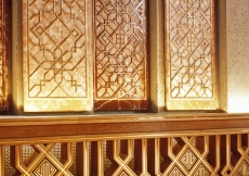 Calligraphy and patterns define the interior of the Centre.