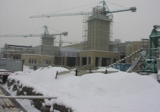 January 2008: A view of the Ismaili Centre construction site covered in snow.