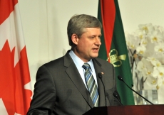 Canadian Prime Minister Stephen Harper speaking at the Foundation Ceremony in Toronto.