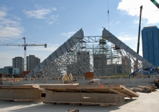 May 2011: The steel frame of the glass roof of the Ismaili Centre, Toronto, began to take shape in May 2011.