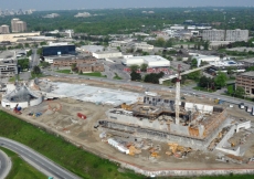 May 2011: As construction of the projects on Wynford Drive progresses, the prominent features of the Ismaili Centre, Toronto, and the Aga Khan Museum are starting to take shape.  This is a view of the construction site on 30 May 2011.